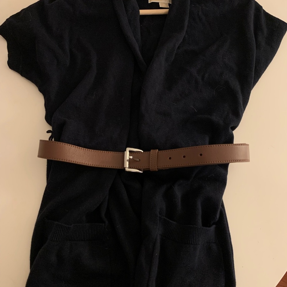 Michael Kors Chic Black Midi Sweater with Brown Belt